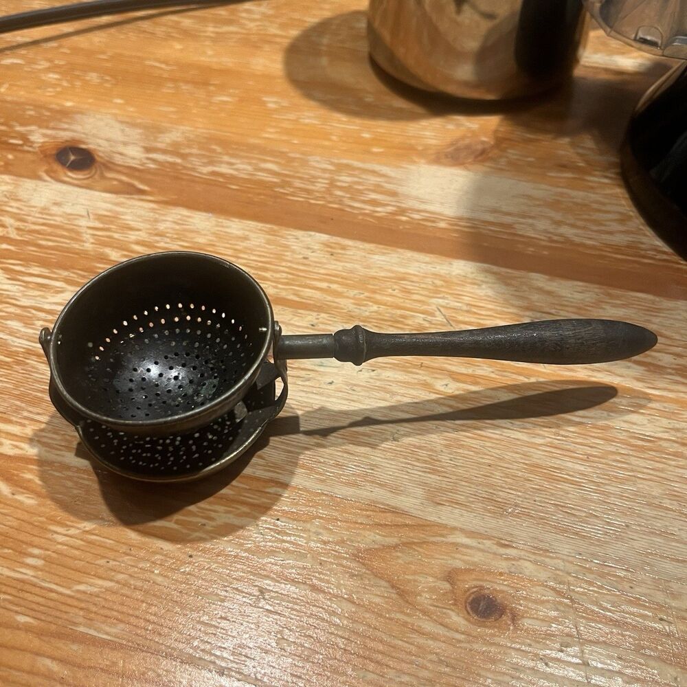 Antique Tea Strainer Wooden Handle Primitive Kitchen Tool PAT APP FOR